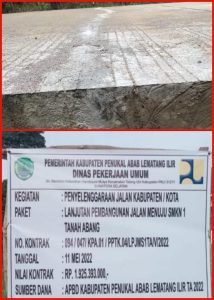 Kualitas Pembangunan Jalan Menuju SMKN 1 Tanah Abang PALI Dipertanyakan