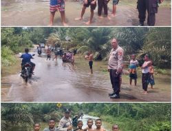 Lakukan Pengamanan dan Monitoring, Banjir Genangi Jalan Penghubung Talang Ojan–Sukamaju
